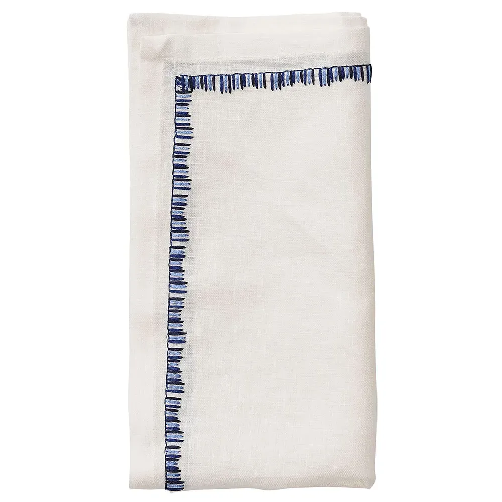 Filament Coastal Embroidered Linen Napkin Set of 4 - Navy
