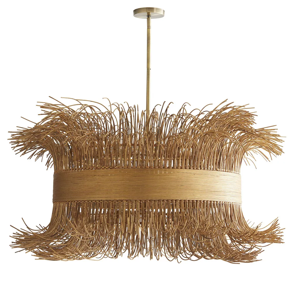 Filamento 6 Light Chandelier - Antique Brass, Rattan