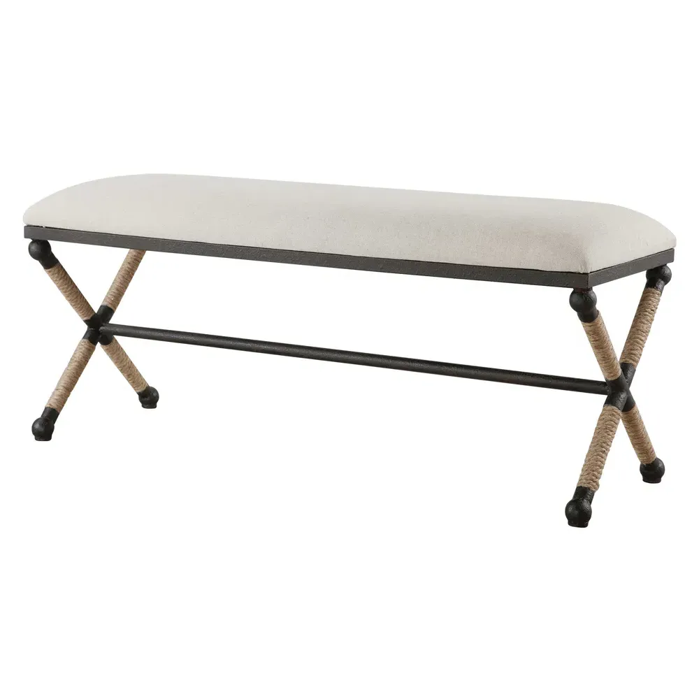 Finley Iron Frame Rope Accent Bench - Beige