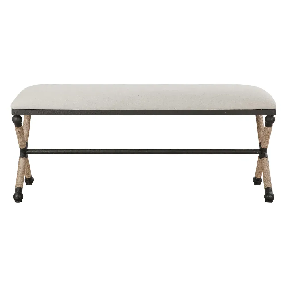 Finley Iron Frame Rope Accent Bench - Beige