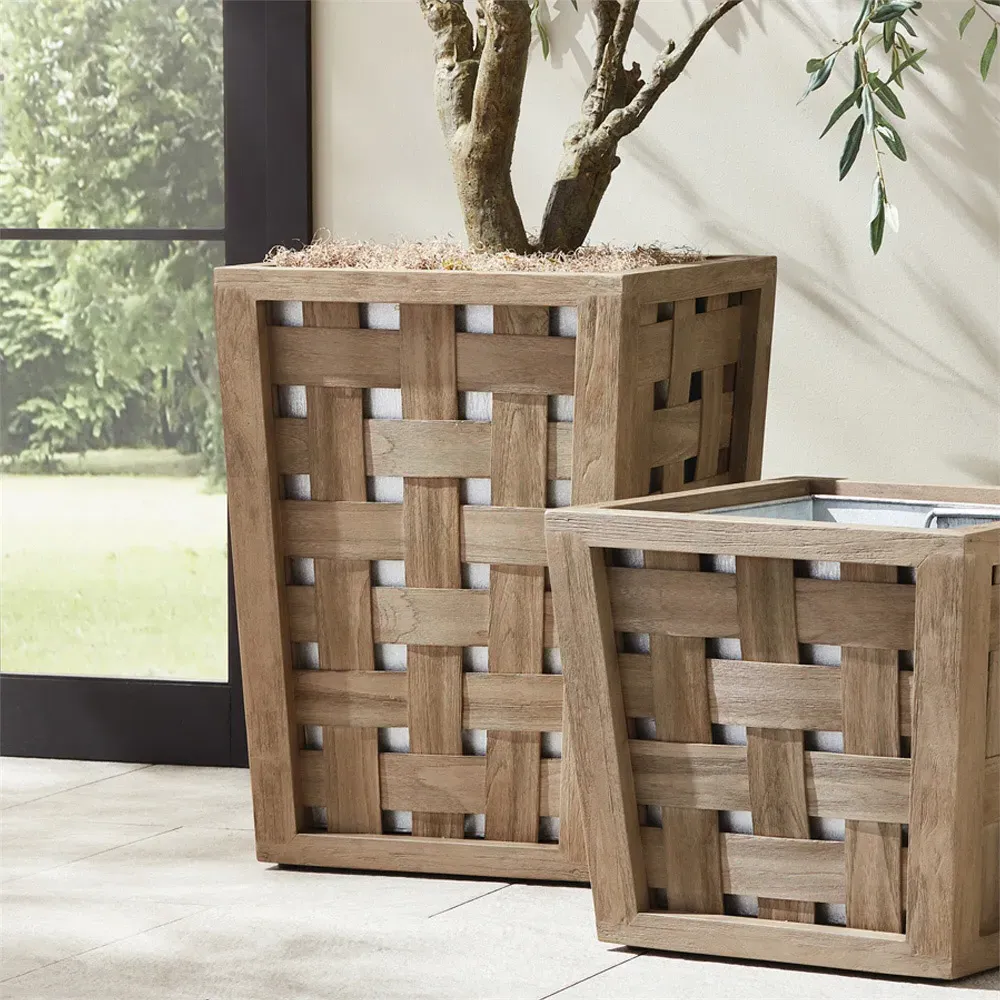 Finley Large Outdoor Planter - Grey, Teak