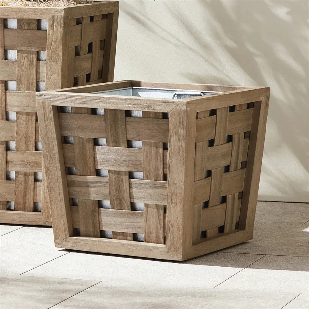 Finley Small Outdoor Planter - Grey, Teak