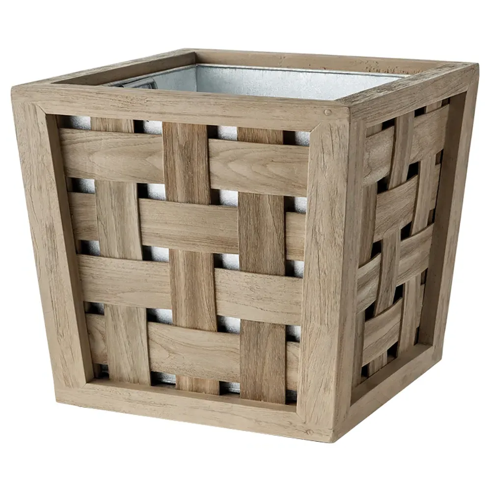 Finley Small Outdoor Planter - Grey, Teak image