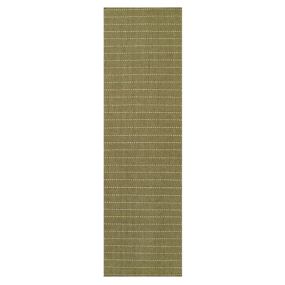 Finley Stripe Patterned Runner Rug - Green, Wool image