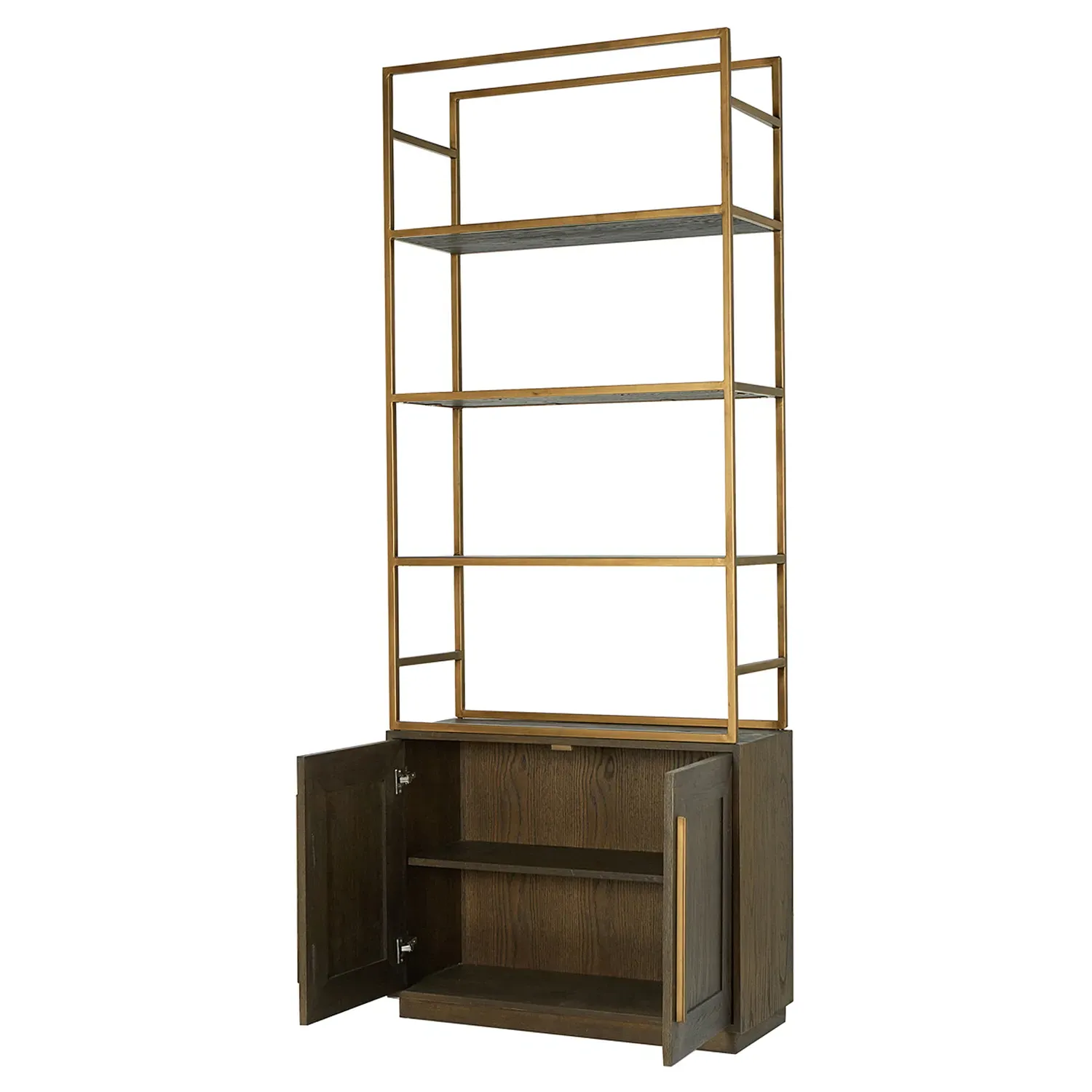 Finn Bookcase with Gold Iron Frame - Brown, Oak