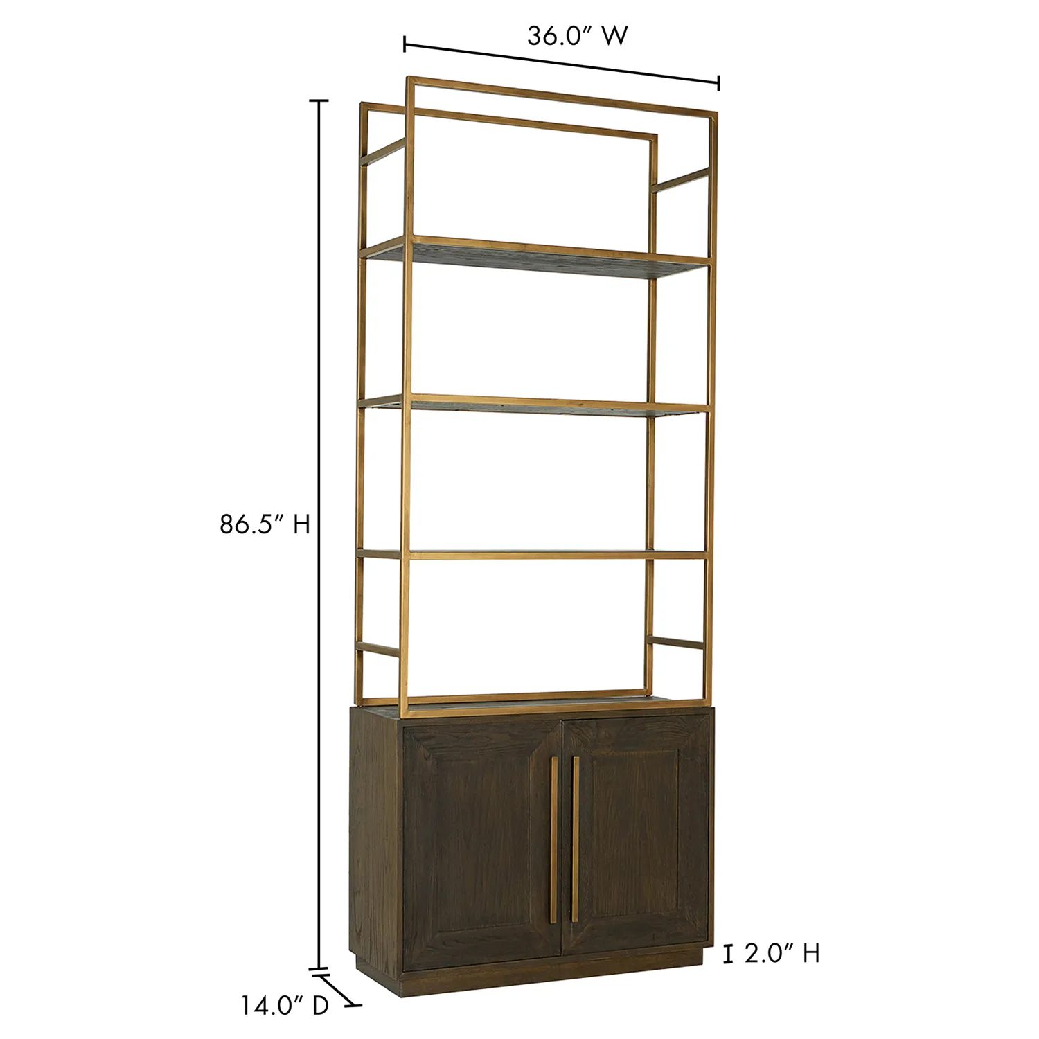 Finn Bookcase with Gold Iron Frame - Brown, Oak