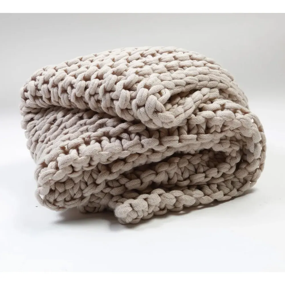 Finn Chunky Knit Throw Blanket - Taupe, Acrylic