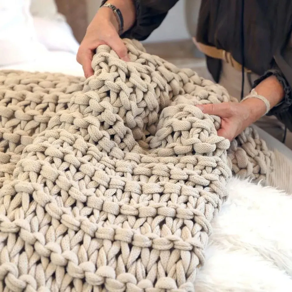 Finn Chunky Knit Throw Blanket - White, Acrylic
