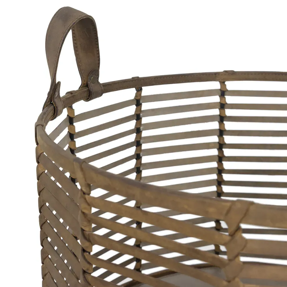 Finn Large Floor Basket - Brown, Woven Leather