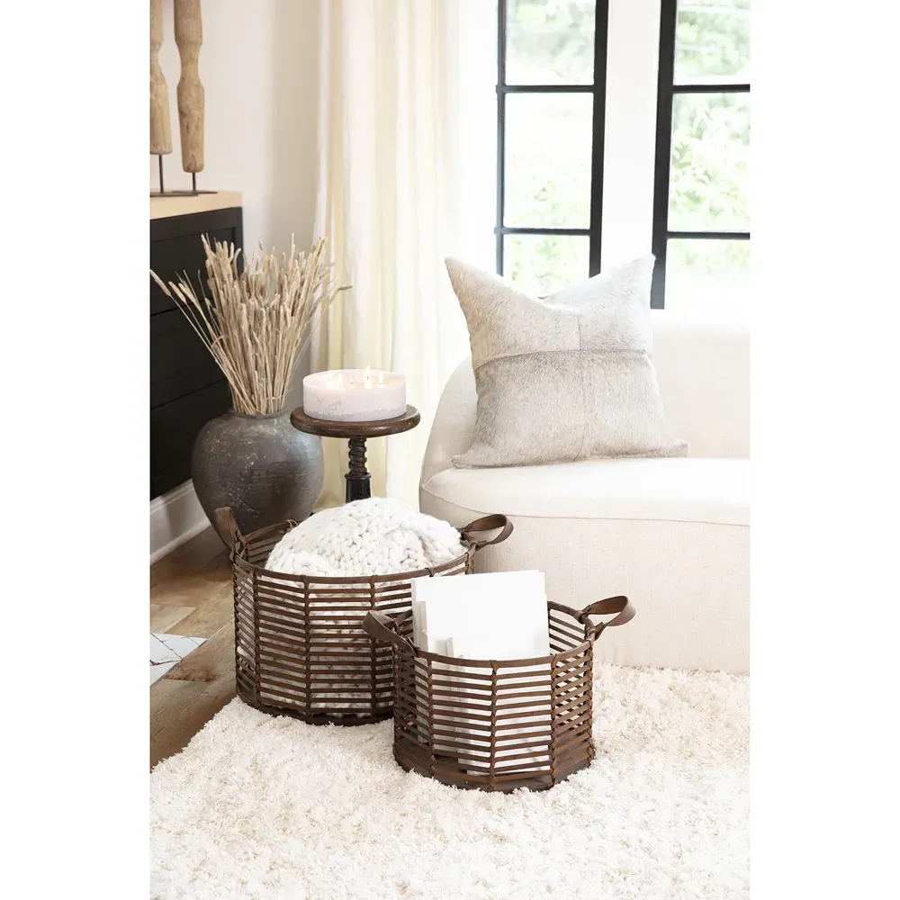 Finn Large Floor Basket - Brown, Woven Leather