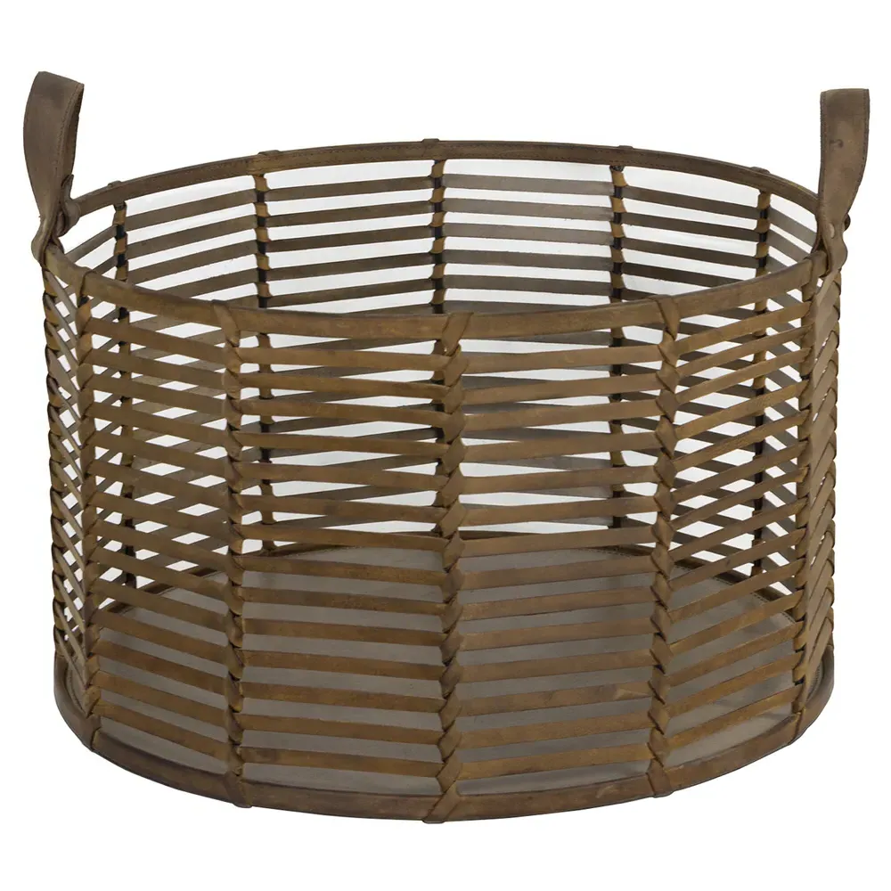 Finn Large Floor Basket - Brown, Woven Leather