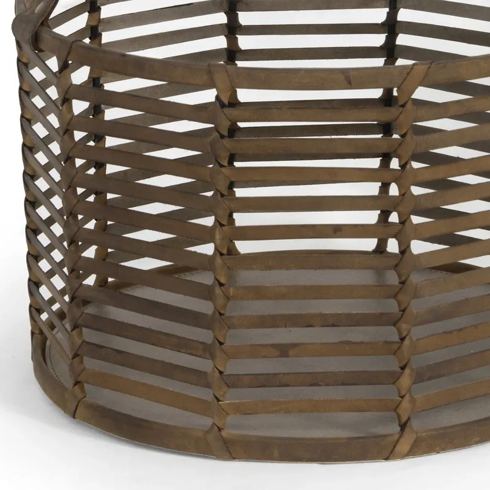 Finn Small Floor Basket - Brown, Woven Leather