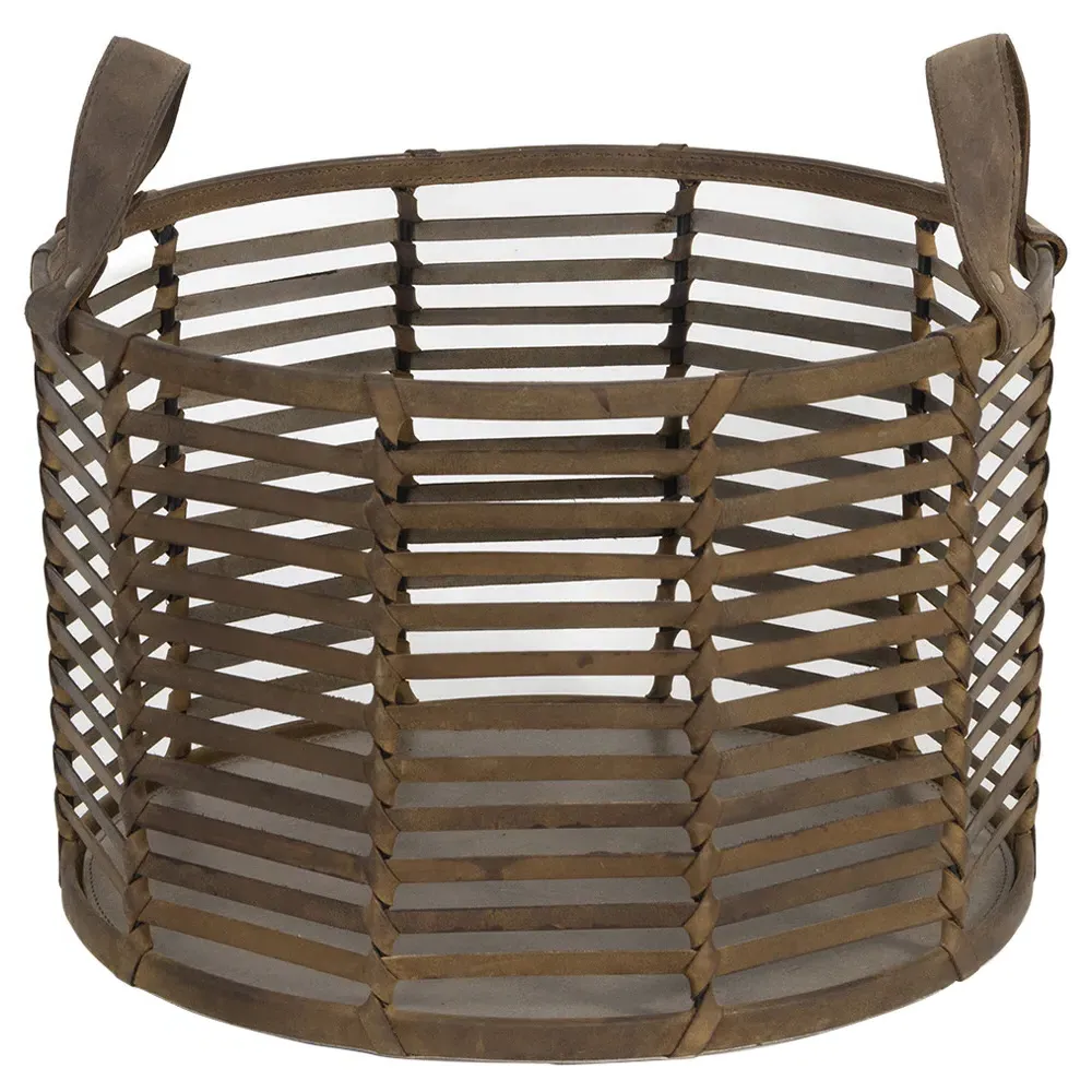 Finn Small Floor Basket - Brown, Woven Leather image