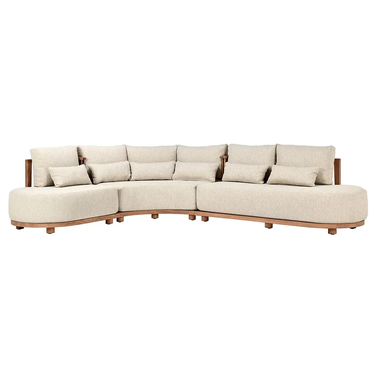 Fiona Curved Outdoor Sectional - Off White, Teak Wood