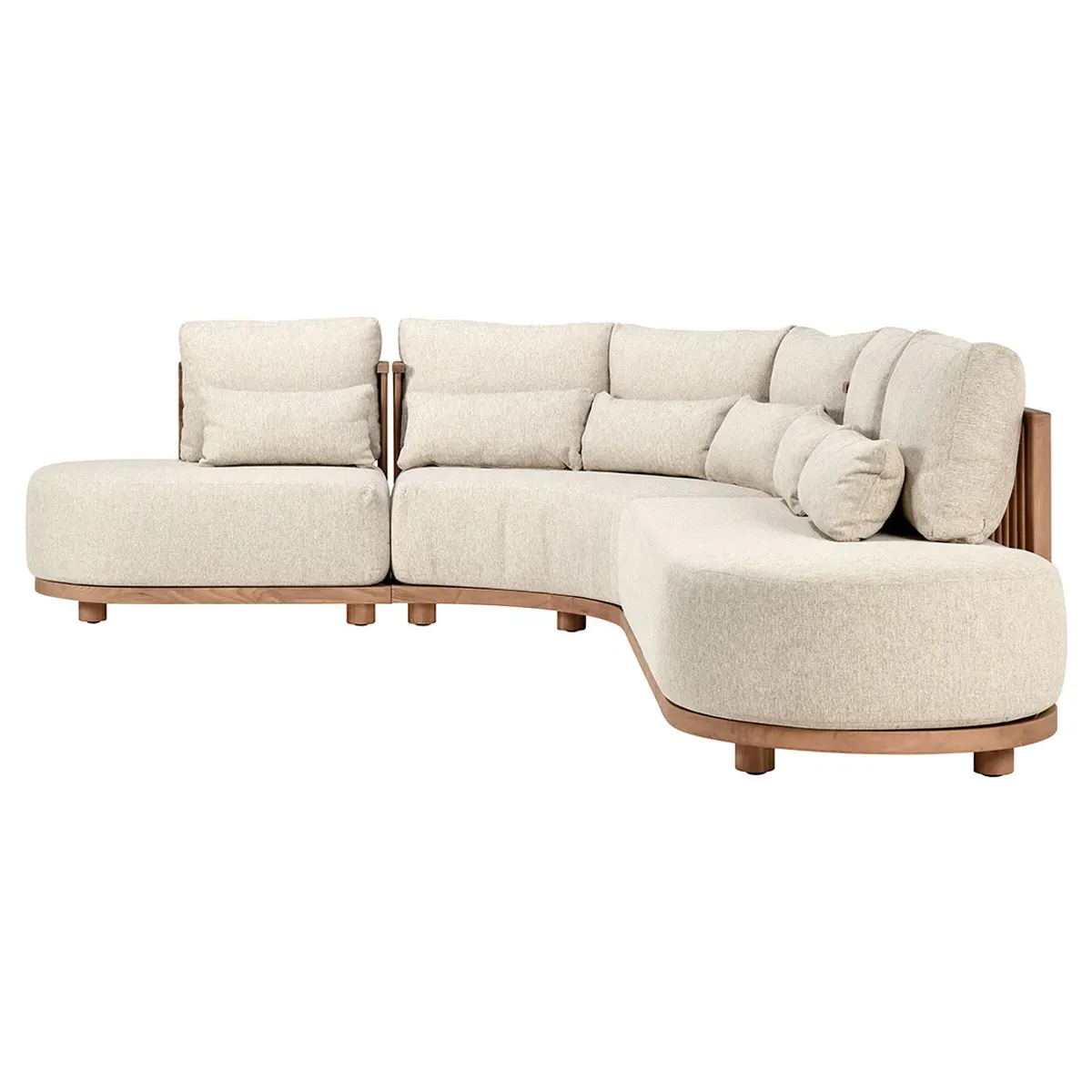 Fiona Curved Outdoor Sectional - Off White, Teak Wood