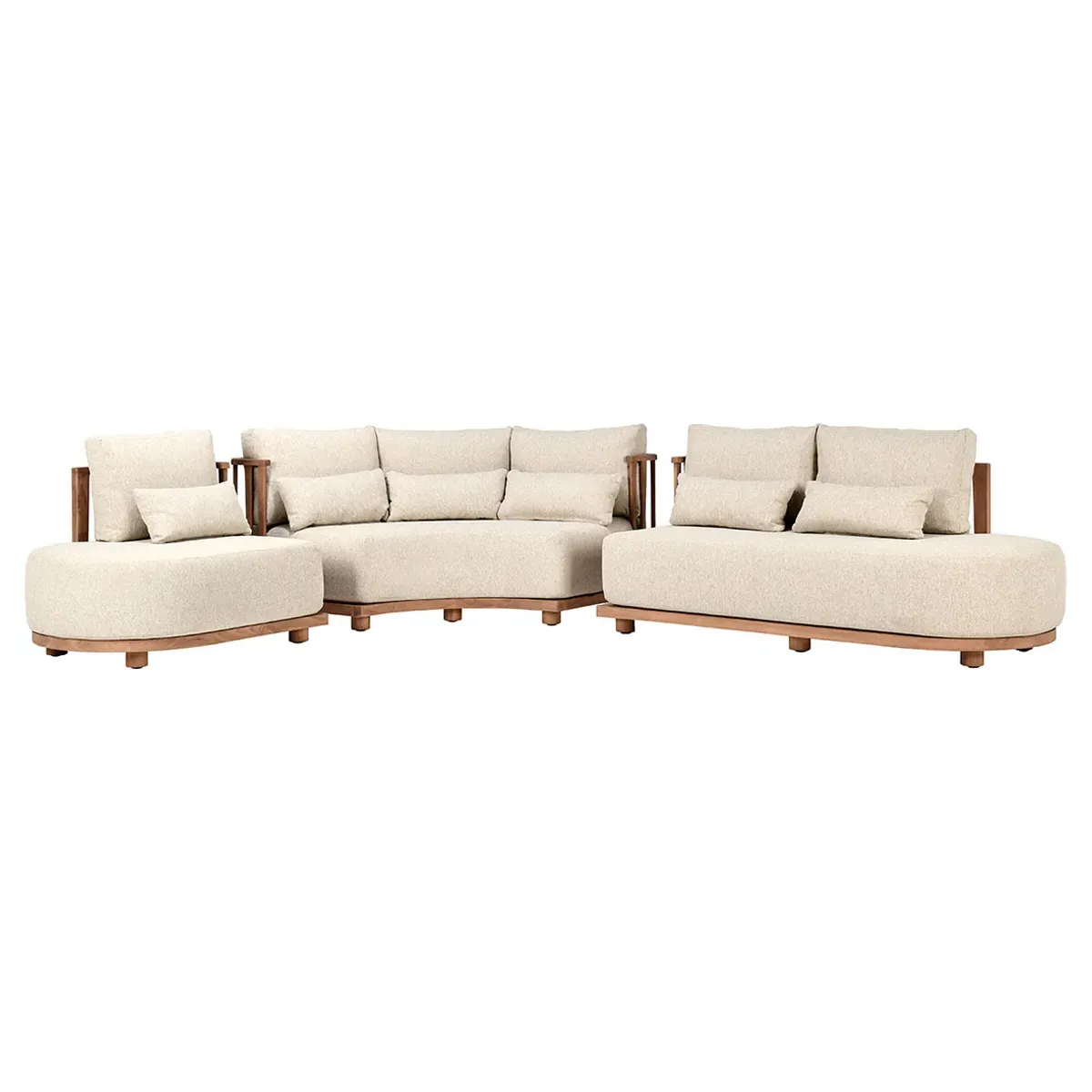 Fiona Curved Outdoor Sectional - Off White, Teak Wood