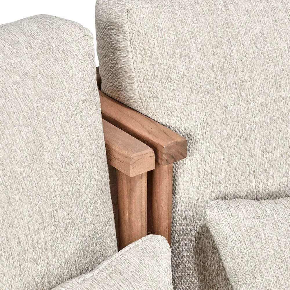 Fiona Curved Outdoor Sectional - Off White, Teak Wood