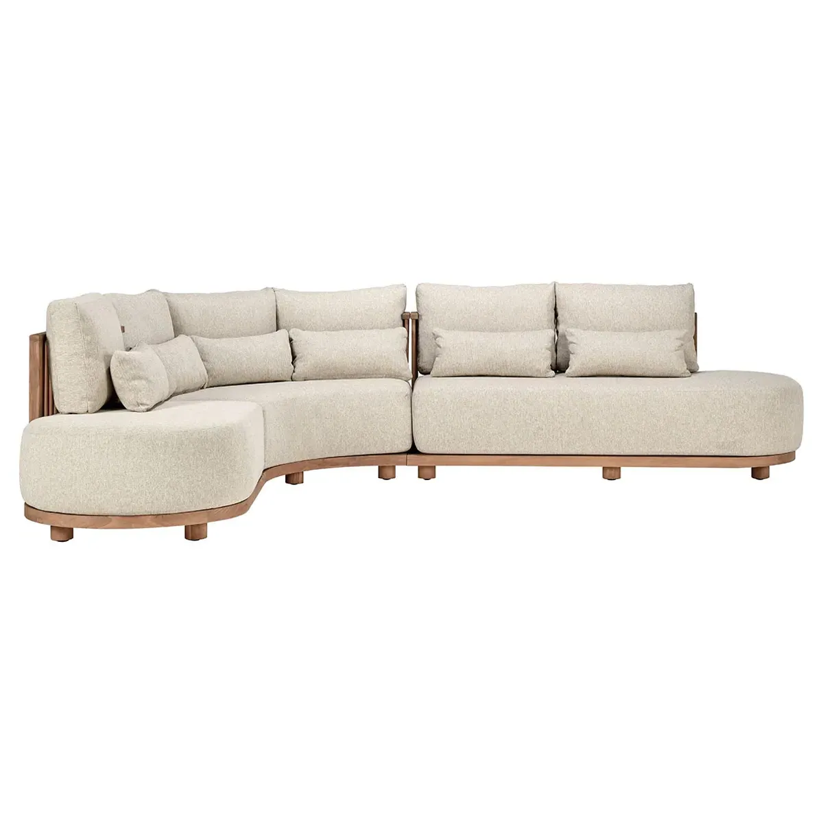 Fiona Curved Outdoor Sectional - Off White, Teak Wood image