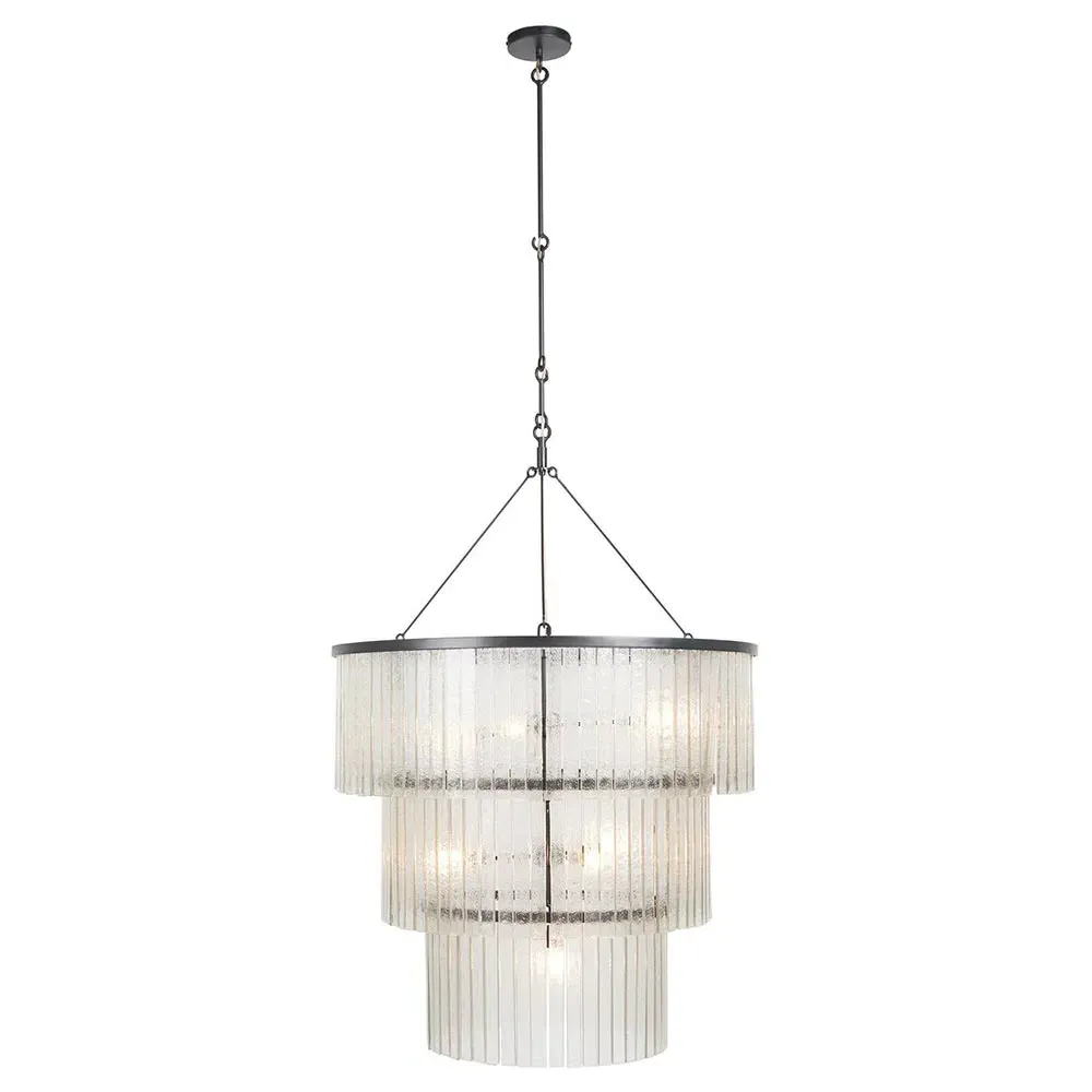 Fiora Cascading Chandelier with Textured Glass - Black, Iron