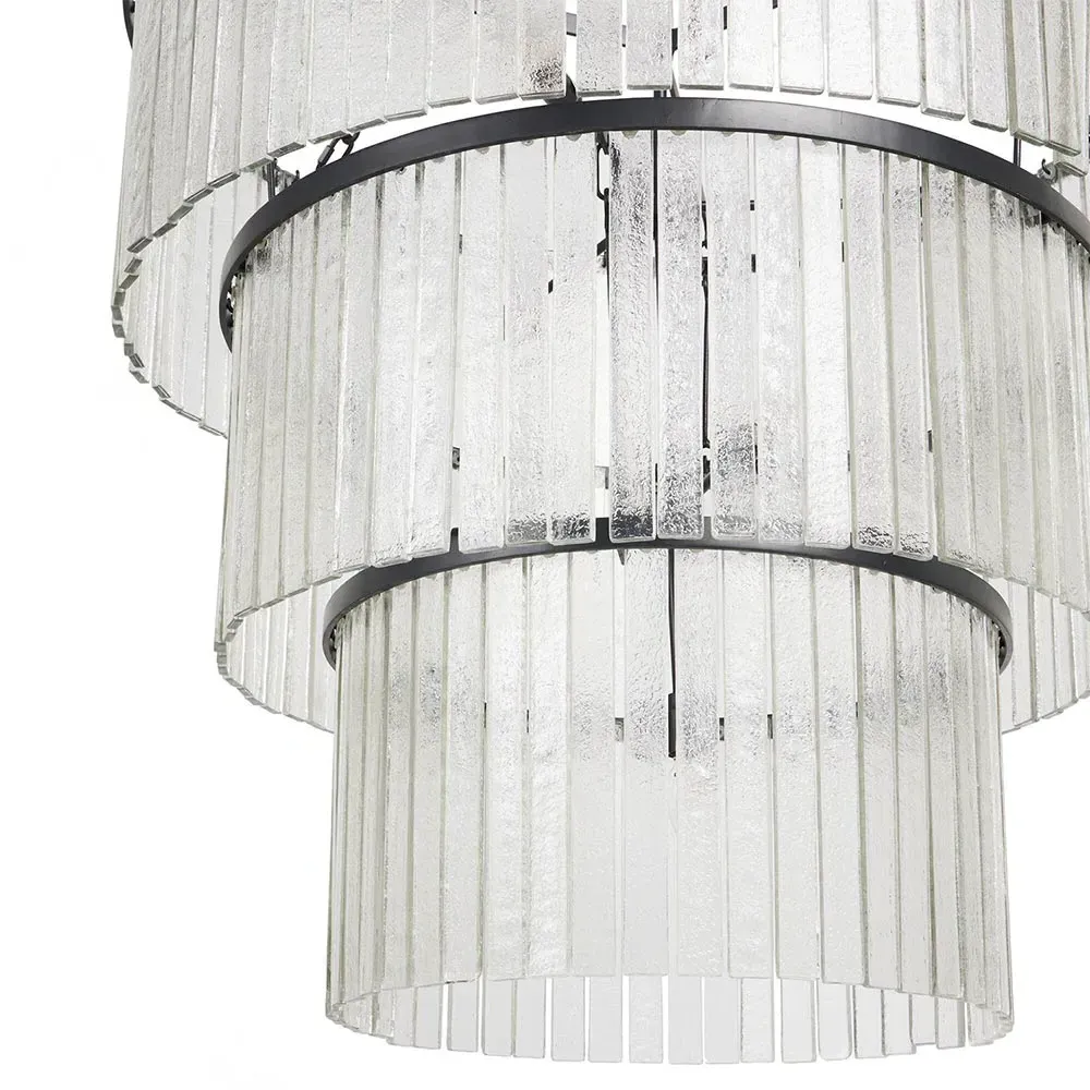 Fiora Cascading Chandelier with Textured Glass - Black, Iron