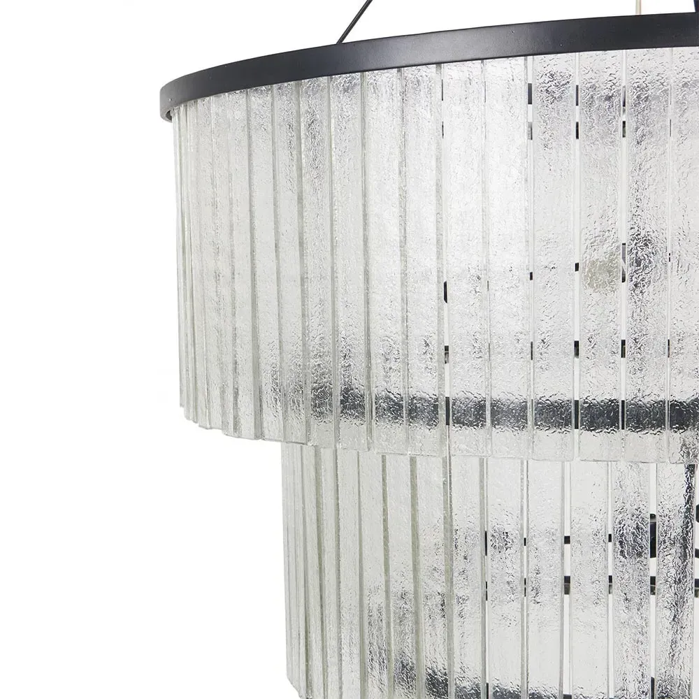 Fiora Cascading Chandelier with Textured Glass - Black, Iron