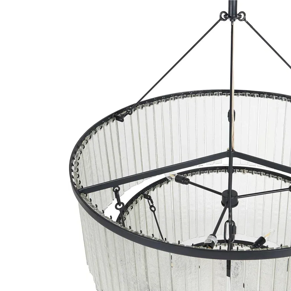 Fiora Cascading Chandelier with Textured Glass - Black, Iron