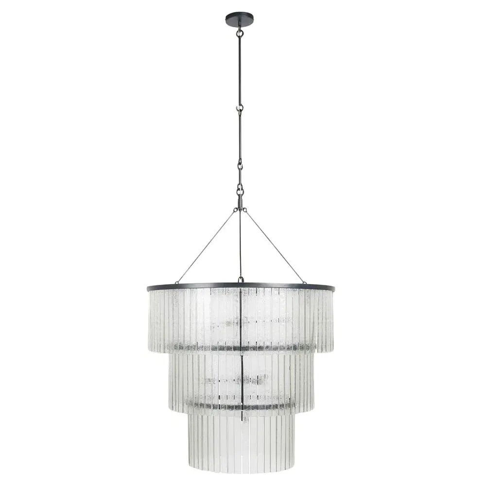 Fiora Cascading Chandelier with Textured Glass - Black, Iron