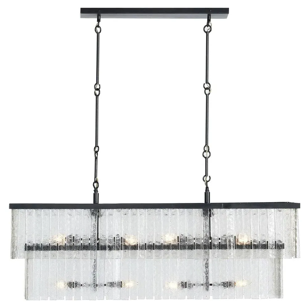 Fiora Linear Chandelier with Textured Glass - Black, Iron