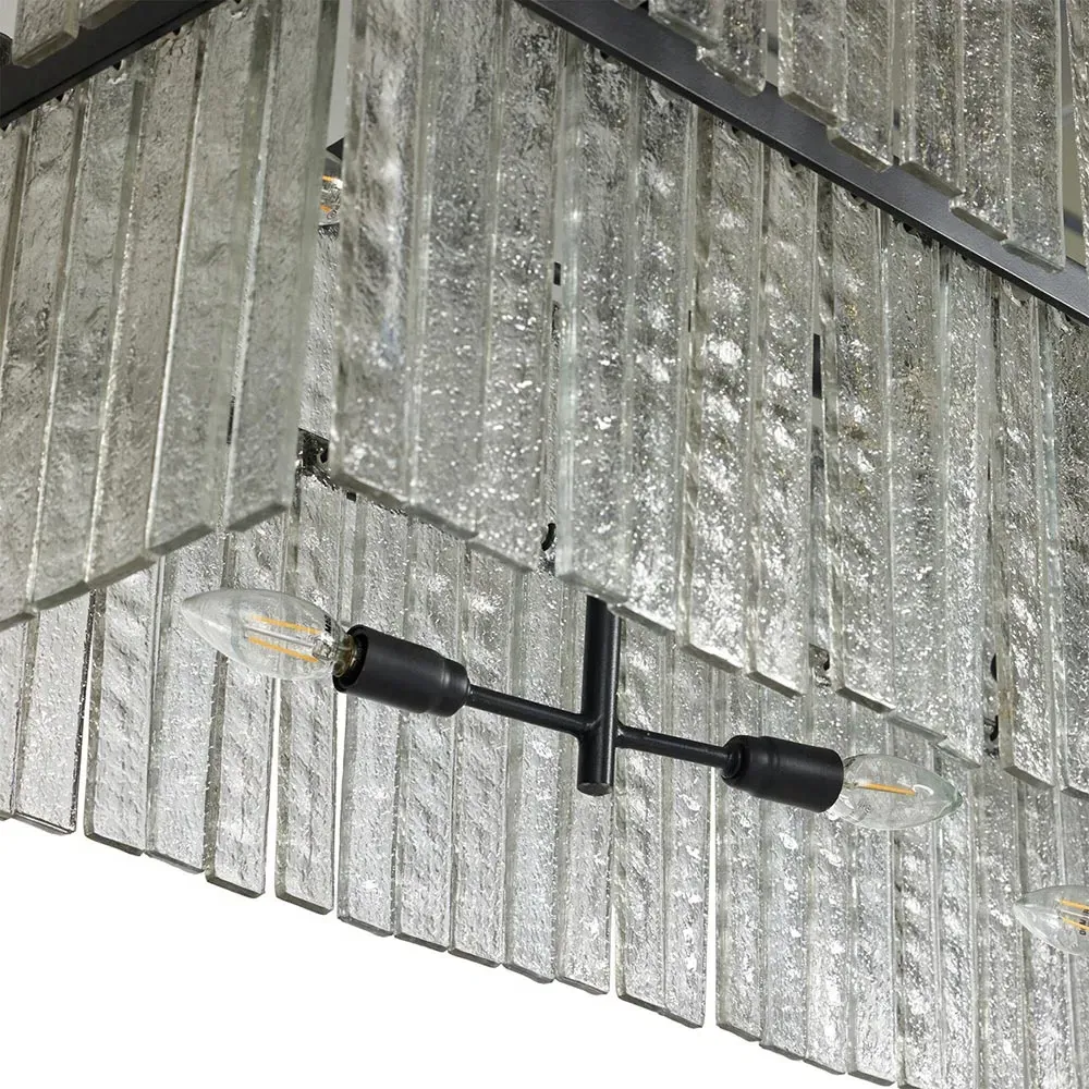 Fiora Linear Chandelier with Textured Glass - Black, Iron