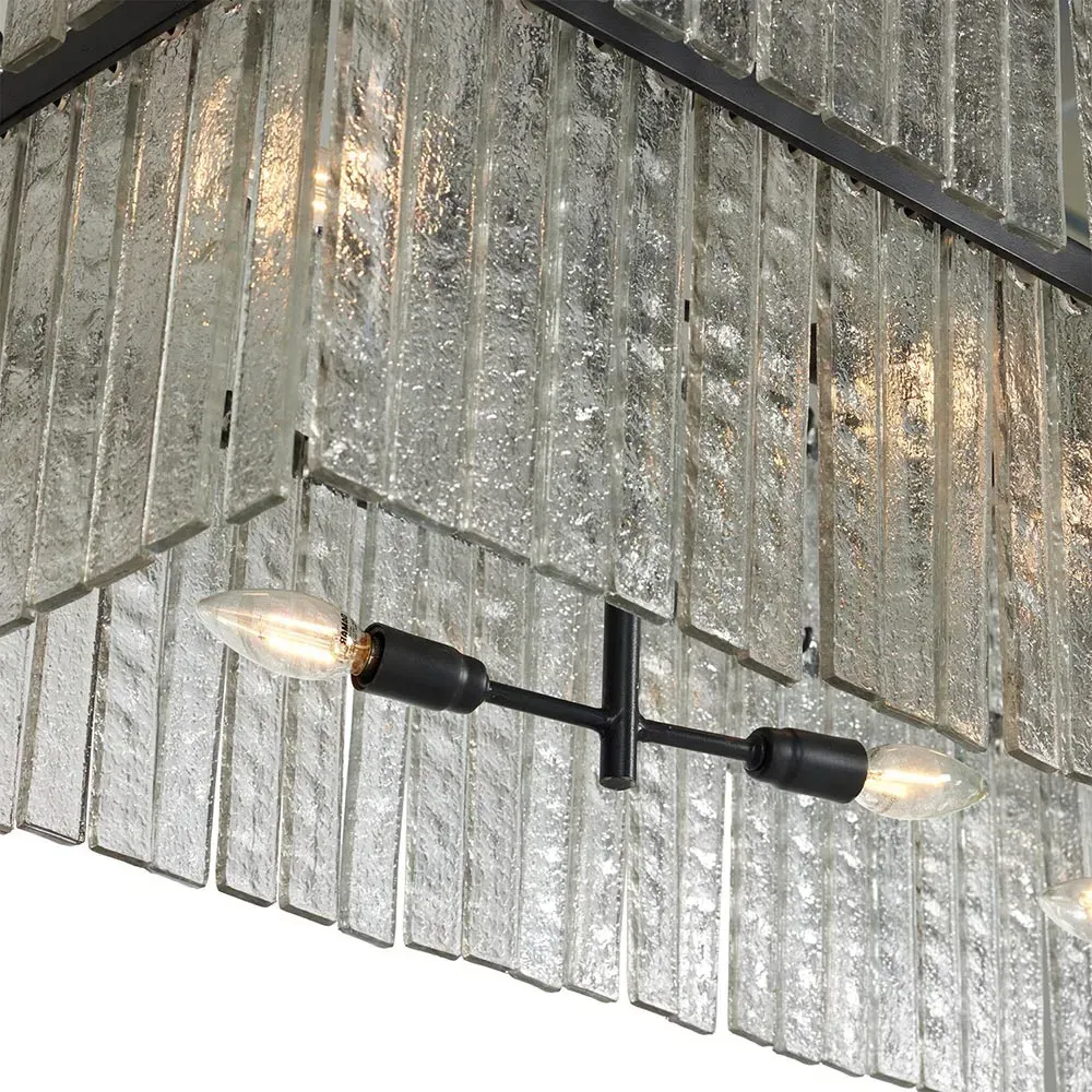 Fiora Linear Chandelier with Textured Glass - Black, Iron