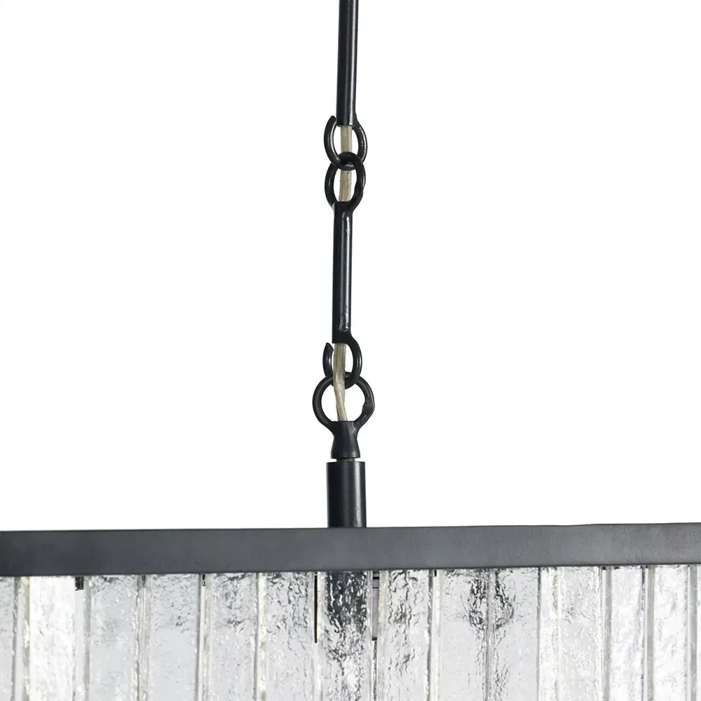 Fiora Linear Chandelier with Textured Glass - Black, Iron