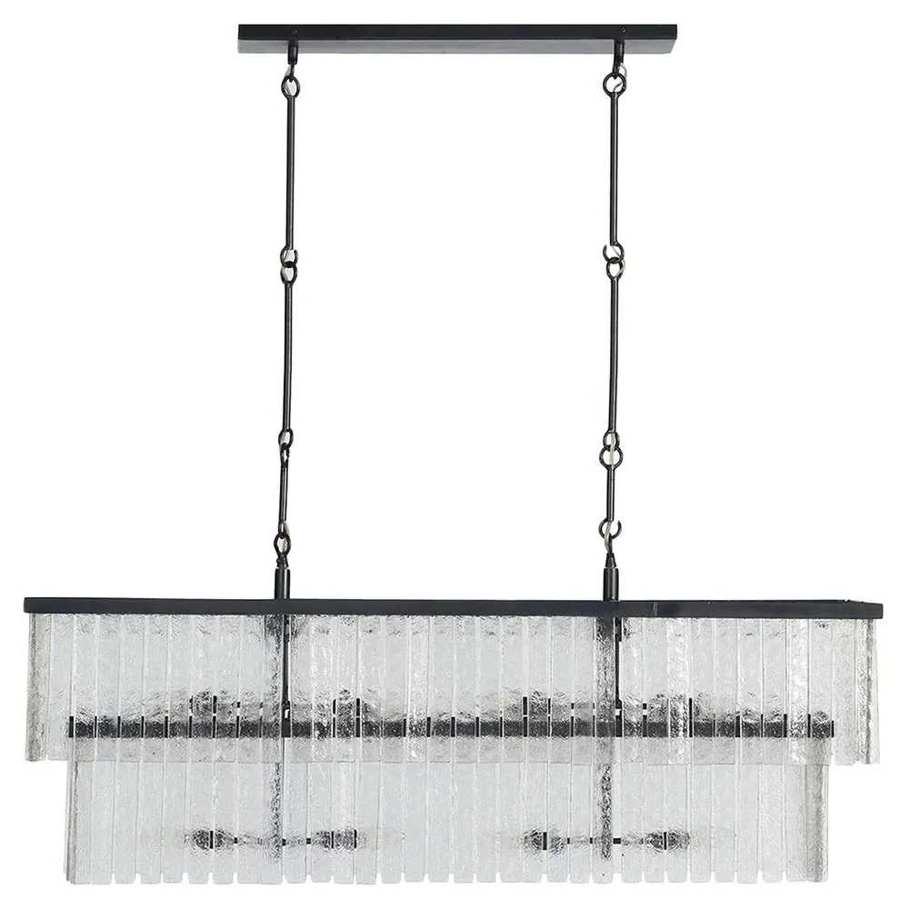 Fiora Linear Chandelier with Textured Glass - Black, Iron image