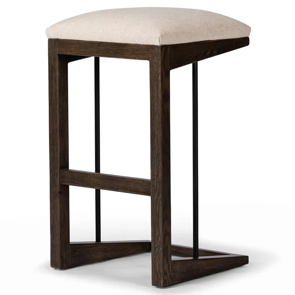 Fiorell Backless Bar Stool - Off White, Brown Oak