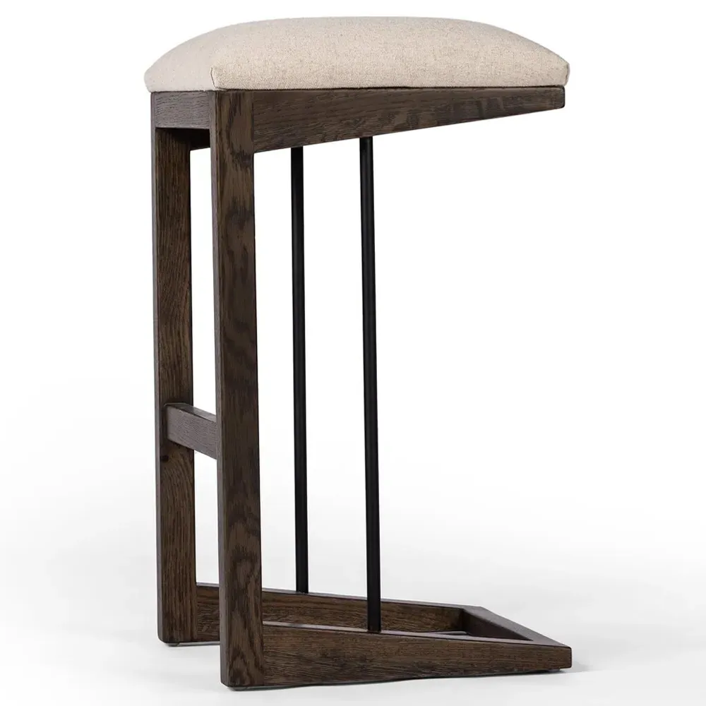 Fiorell Backless Bar Stool - Off White, Brown Oak