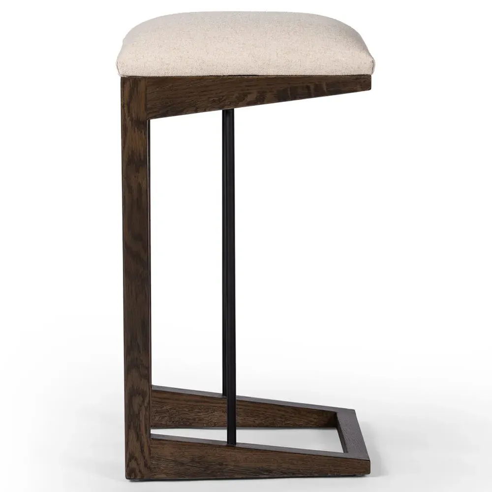 Fiorell Backless Bar Stool - Off White, Brown Oak