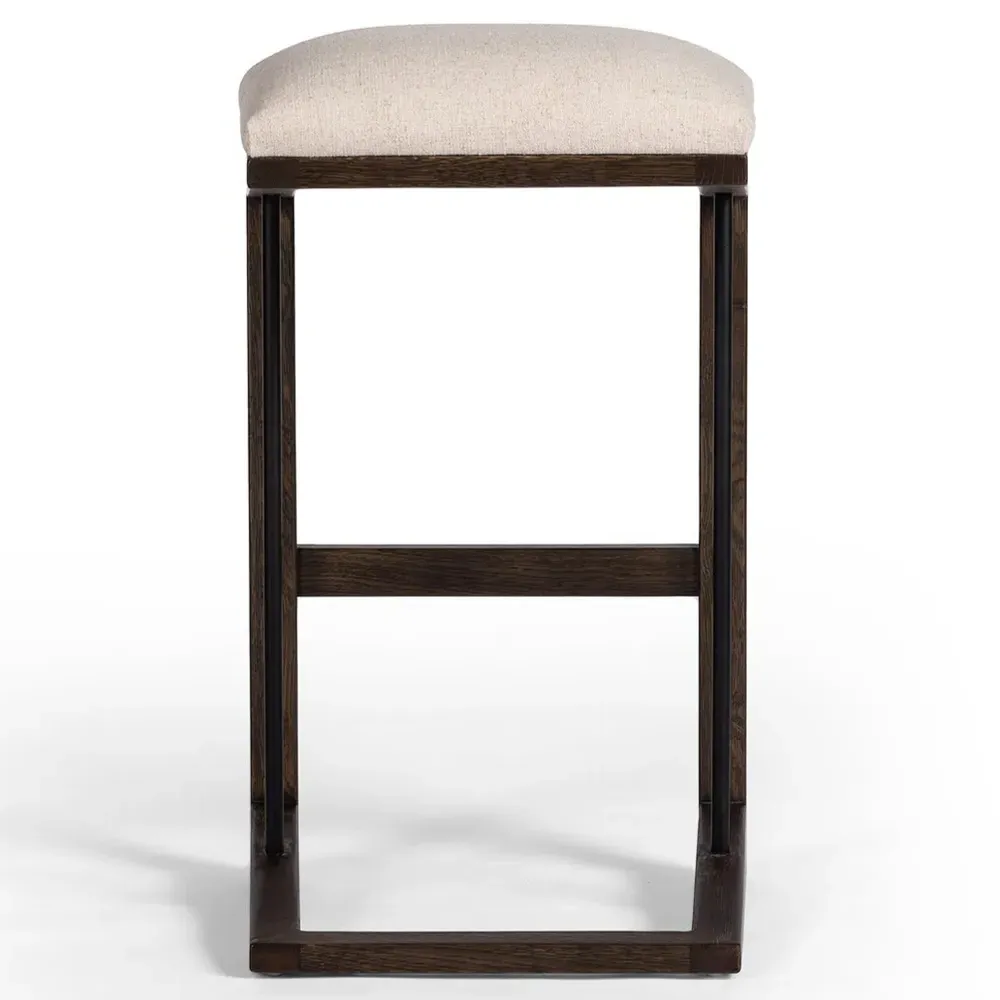 Fiorell Backless Bar Stool - Off White, Brown Oak