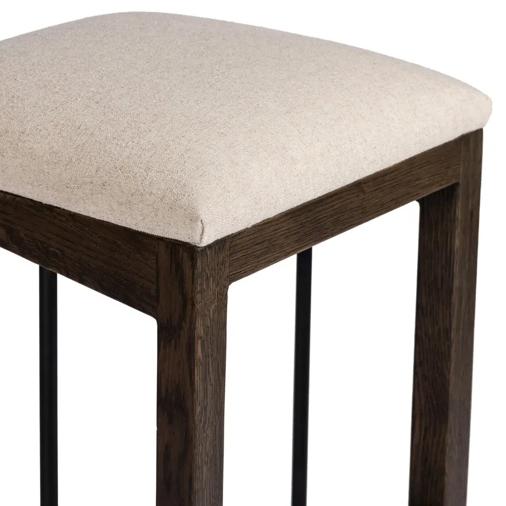 Fiorell Backless Bar Stool - Off White, Brown Oak