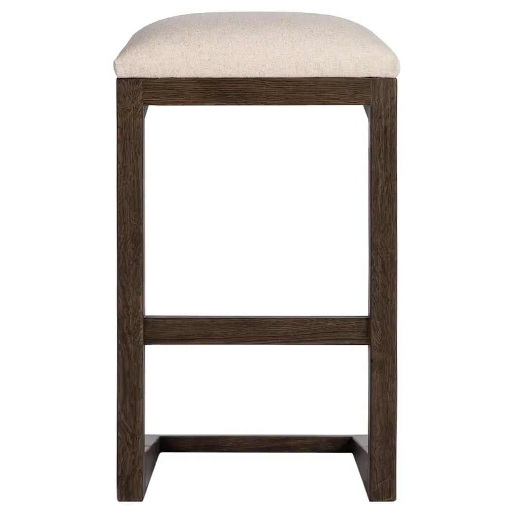 Fiorell Backless Bar Stool - Off White, Brown Oak