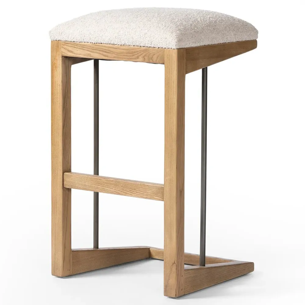 Fiorell Backless Bar Stool - Off White, Oak