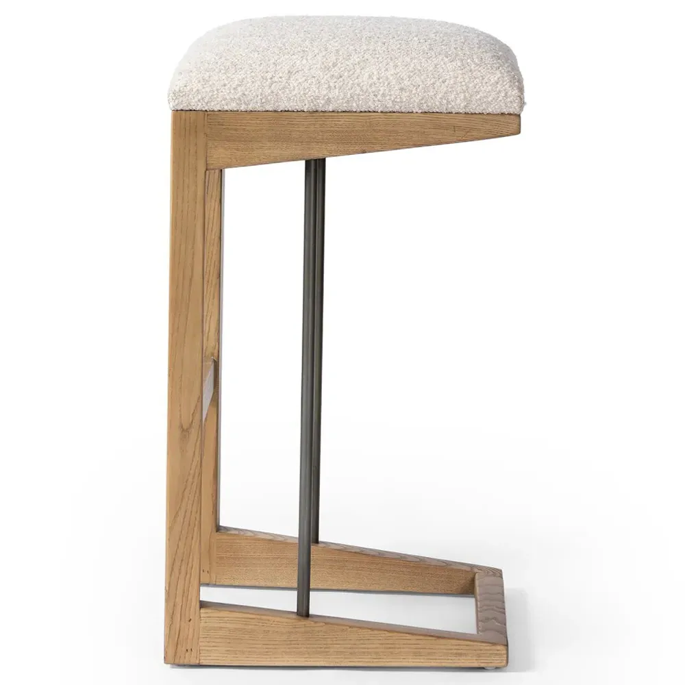 Fiorell Backless Bar Stool - Off White, Oak