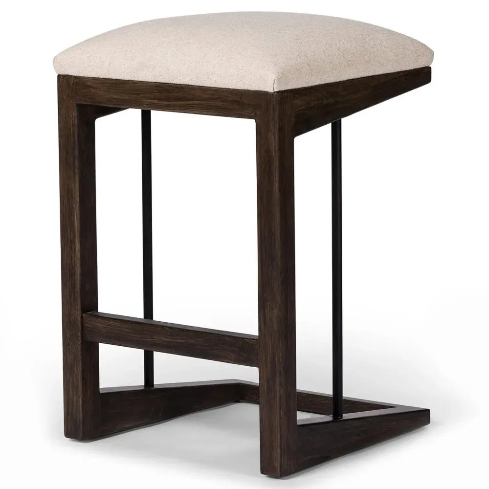 Fiorell Backless Counter Stool - Off White, Brown Oak