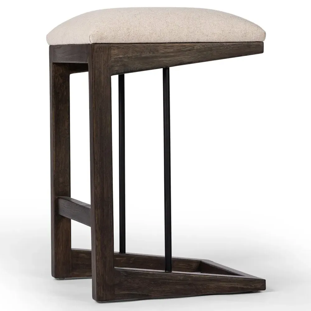 Fiorell Backless Counter Stool - Off White, Brown Oak