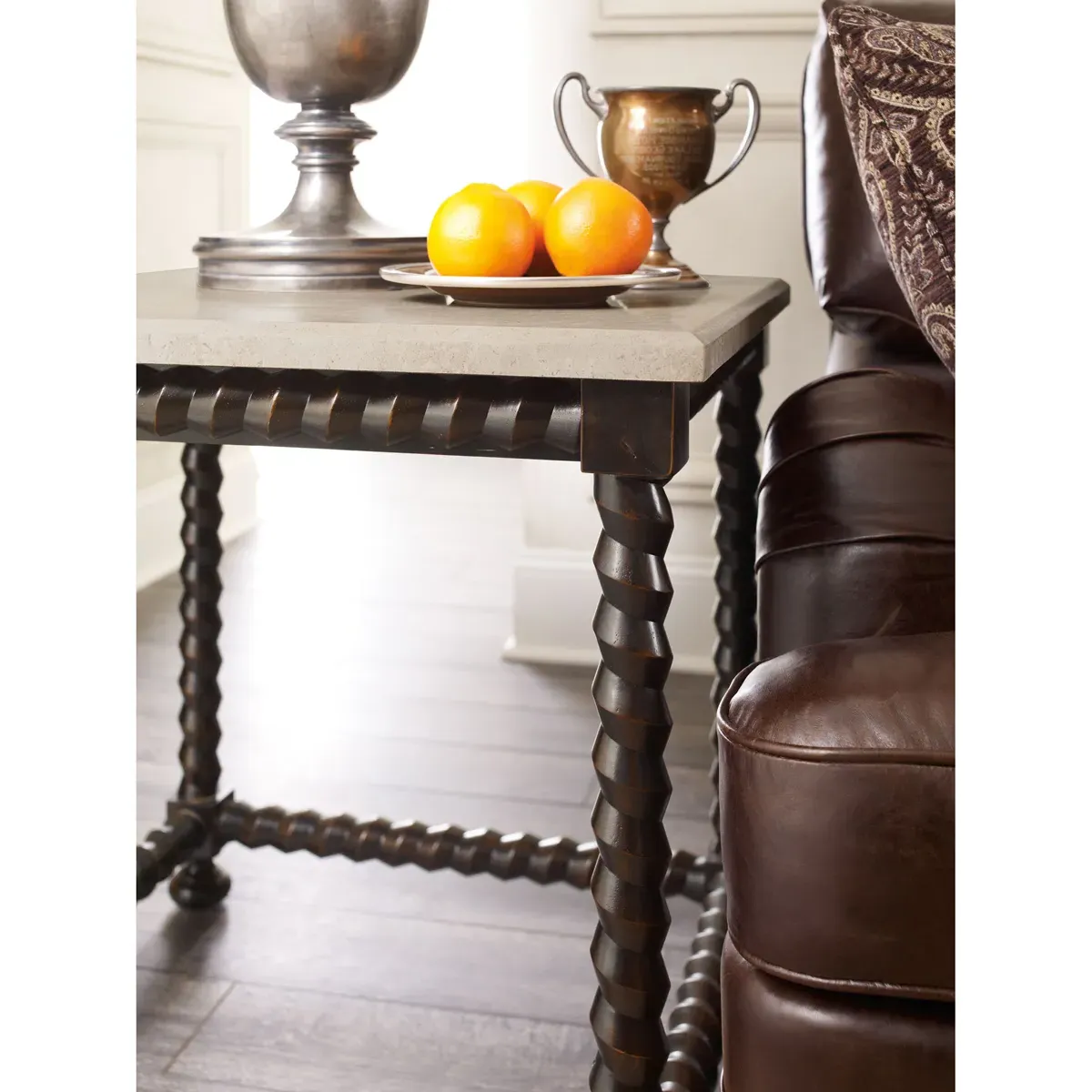 Fiori Barley Twist Side Table - Brown, Wood
