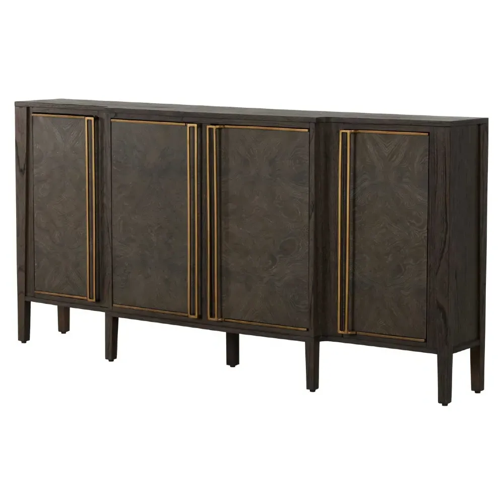 Fitzgerald Sideboard with Brass Accents - Dark Brown, Burl Wood
