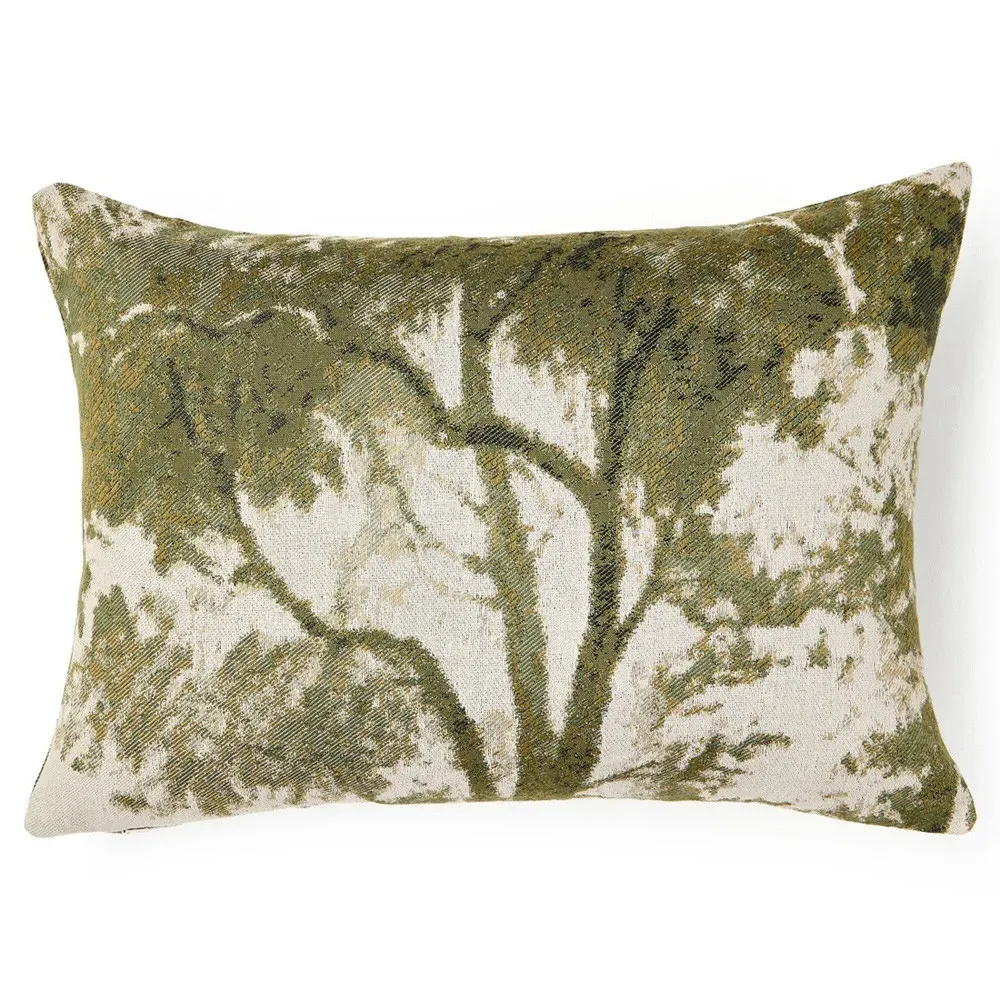 Flavian Toile Lumbar Pillow - Green, Viscose Polyester