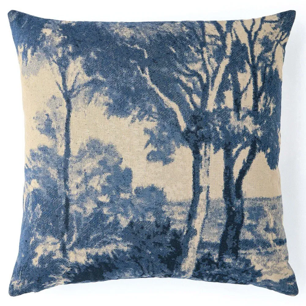 Flavian Toile Throw Pillow - Blue, Viscose Polyester