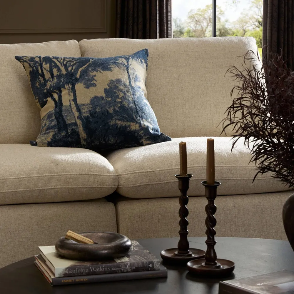 Flavian Toile Throw Pillow - Blue, Viscose Polyester