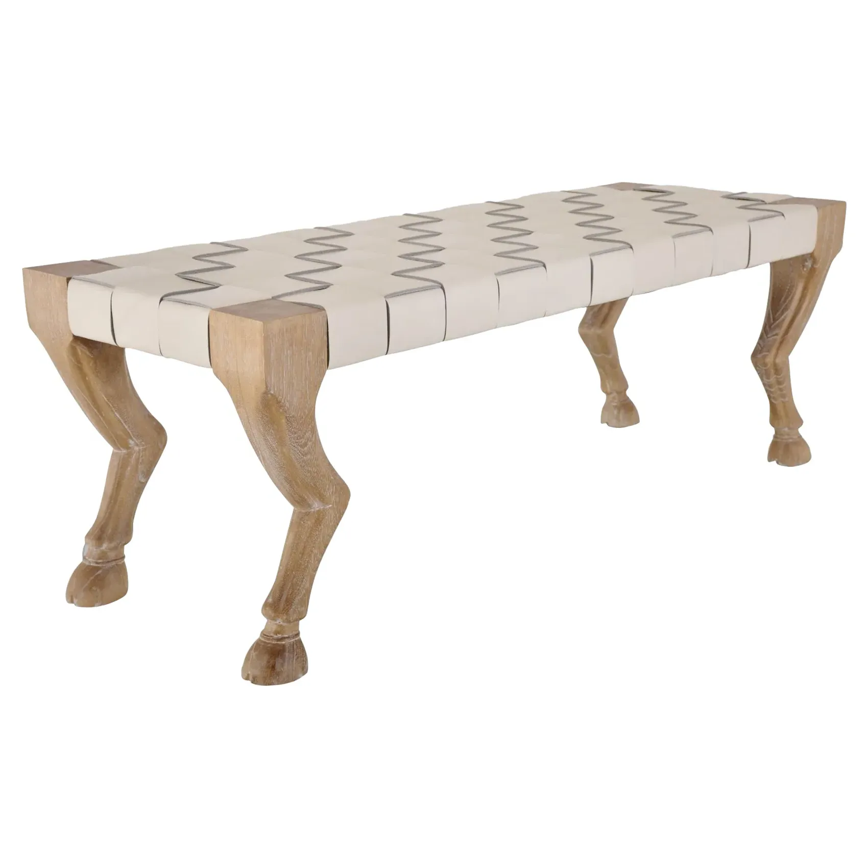 Flicka Woven Leather Wood Hoof Leg Bench - Brown