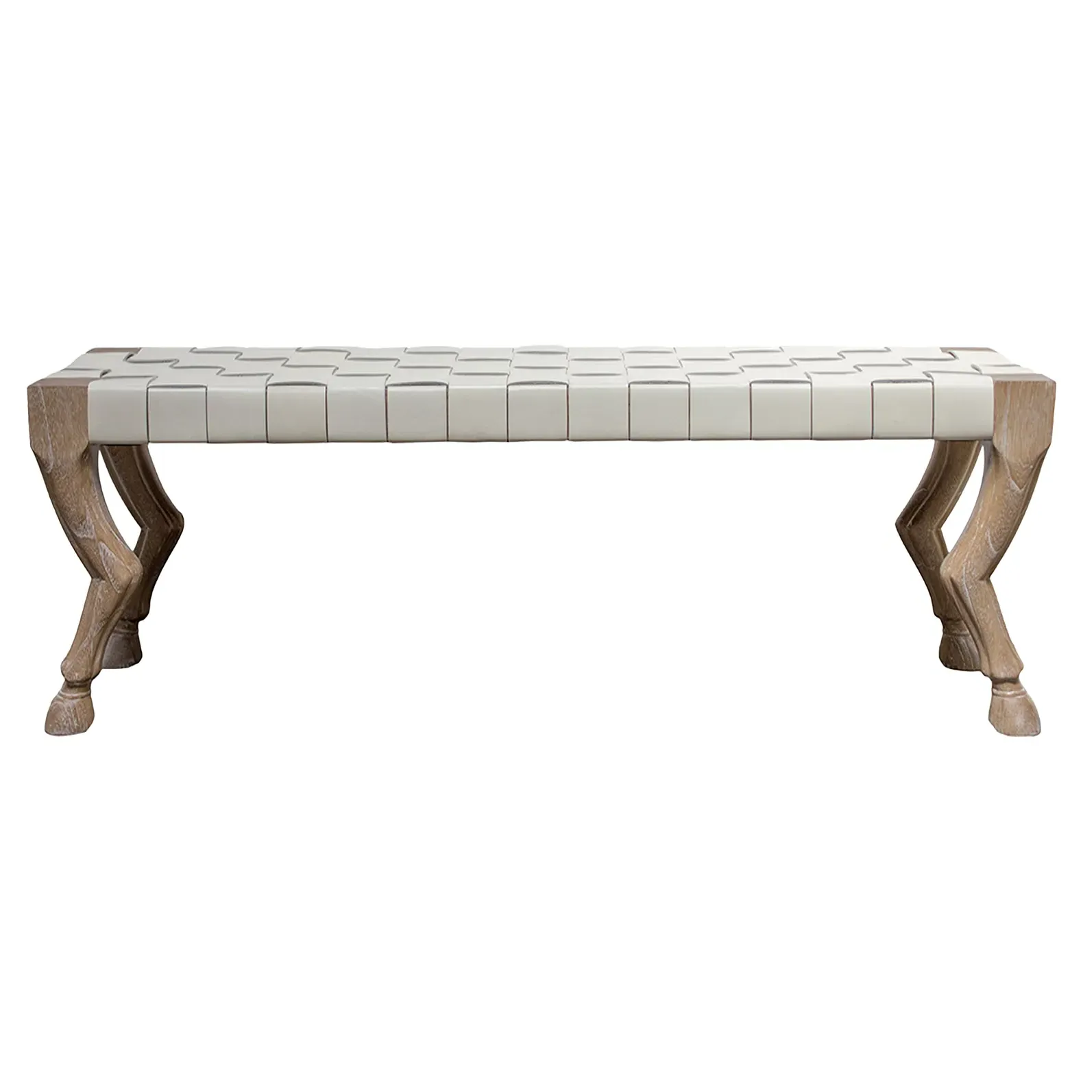 Flicka Woven Leather Wood Hoof Leg Bench - Brown image