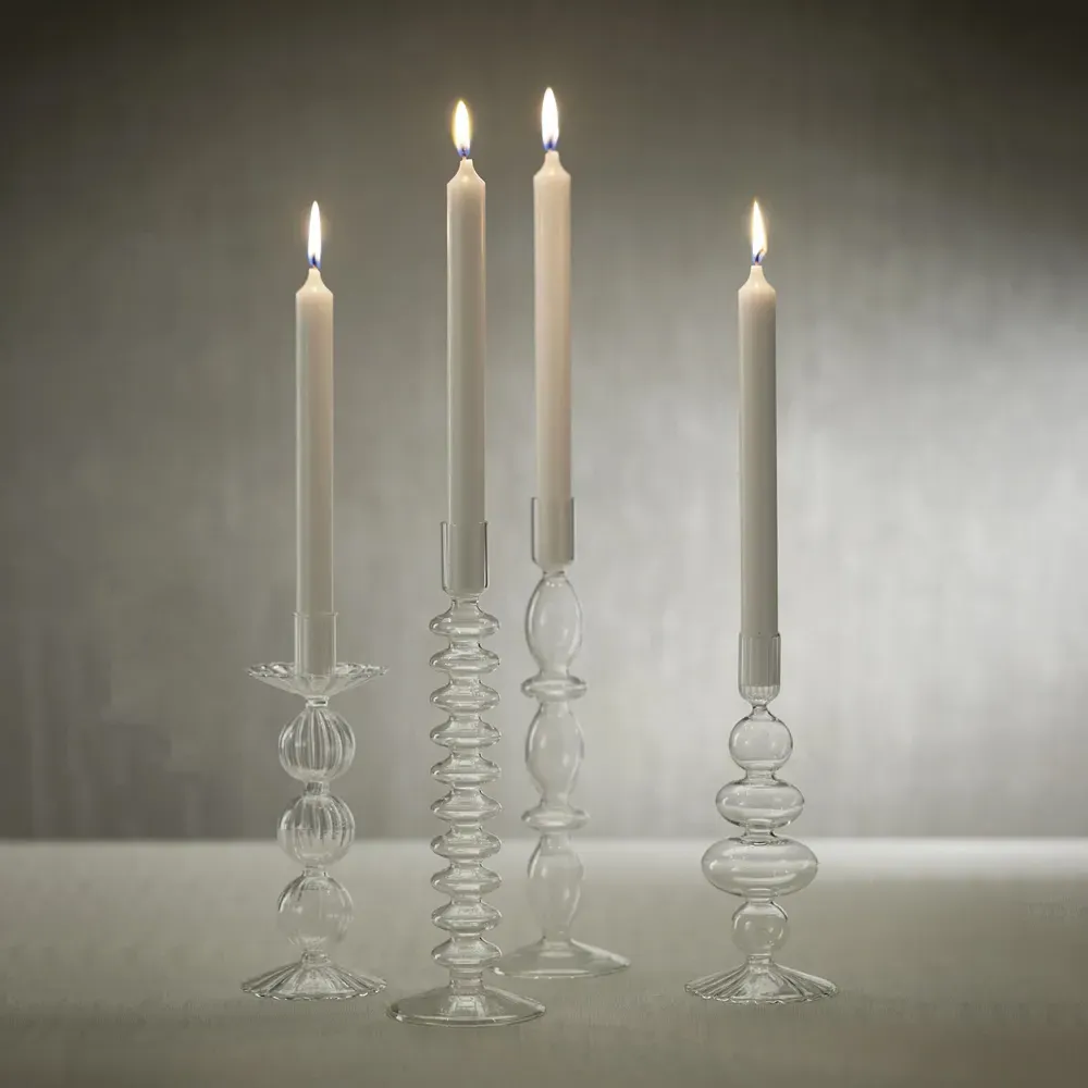 Flora Glass Candlestick Set of 4 - Clear